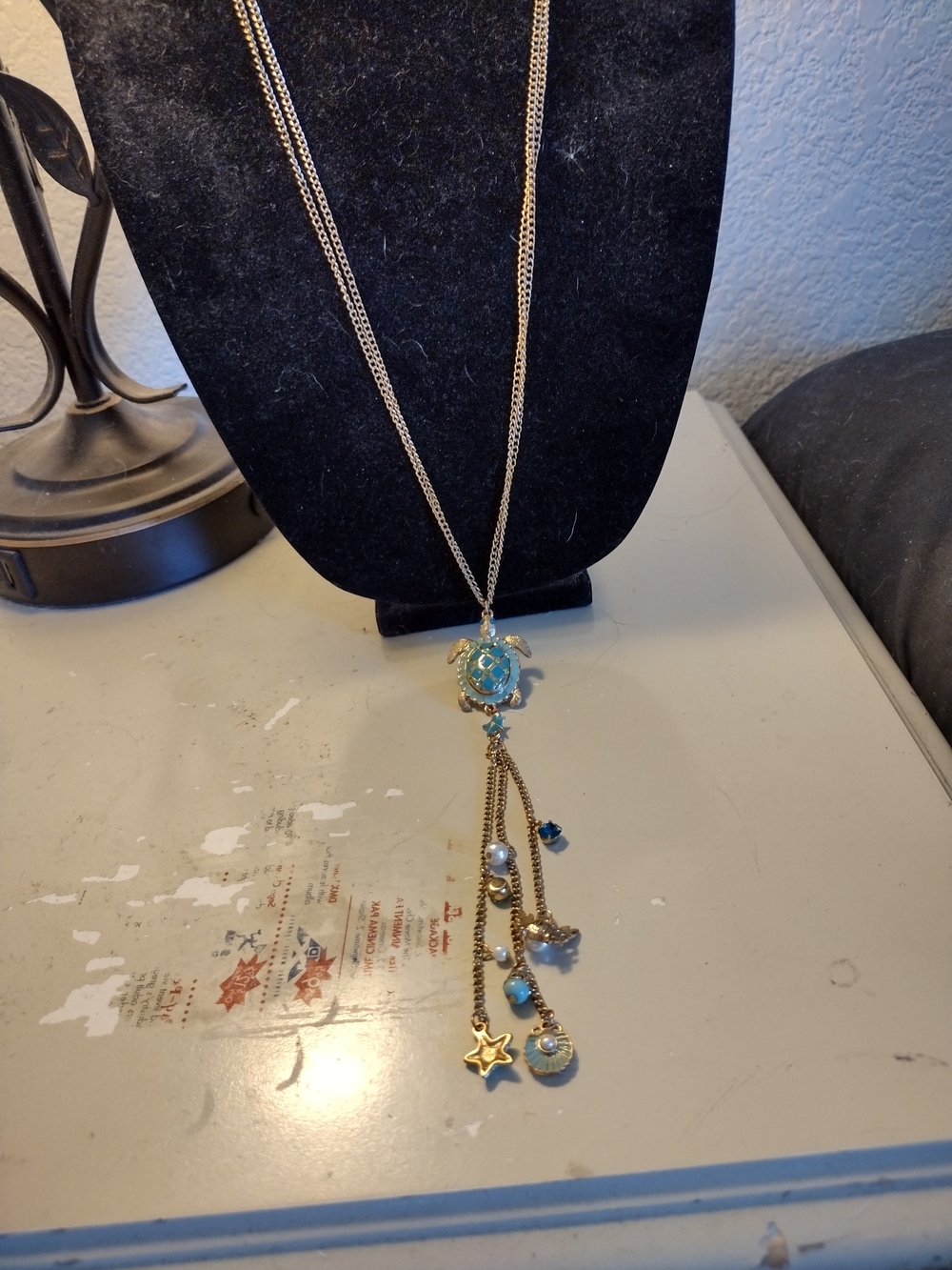 Gold-Tone Turquoise Charm Tassel Necklace - Women Jewelry